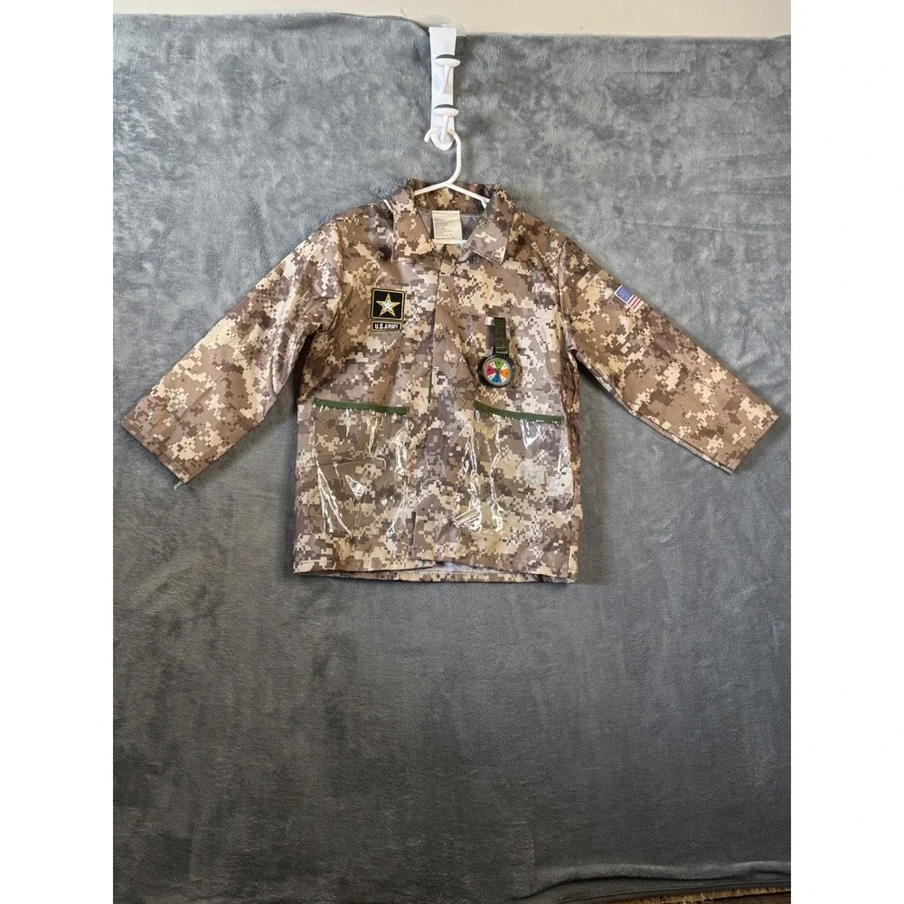 Kids US Army Camouflage Costume Jacket Digital Desert Camo with Toy Compass